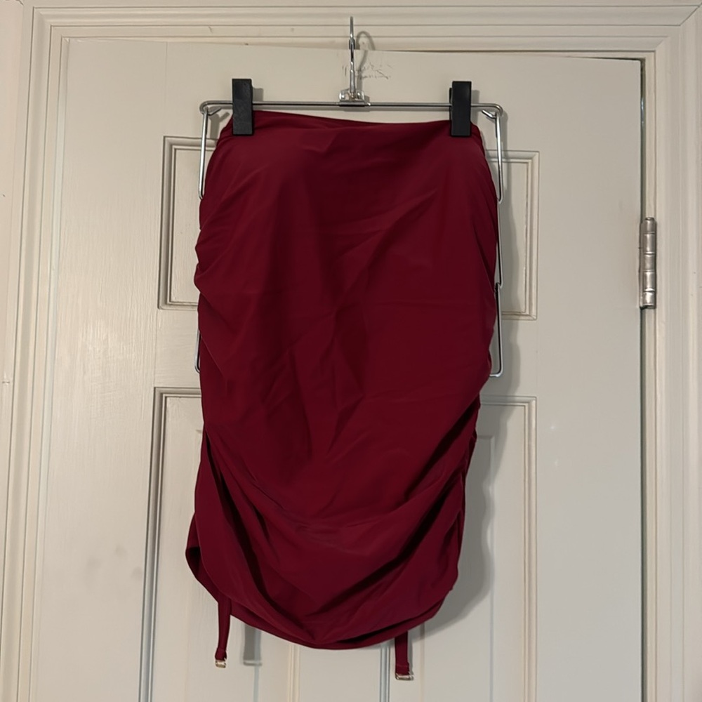 Ocean Blues burgundy bandeau swimsuit top only, NO BOTTOMS. Detachable straps.
